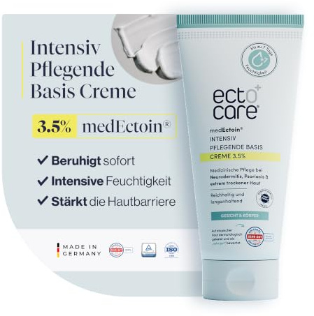 ectocare® Basispflege Creme mit 3,5% Ectoin 200ml | Bei Dermatitis, Neurodermitis & Schuppenflechte | Lindert trockene, gereizte und juckende Haut ohne Kortison | Medizinprodukt für Kinder und Babys