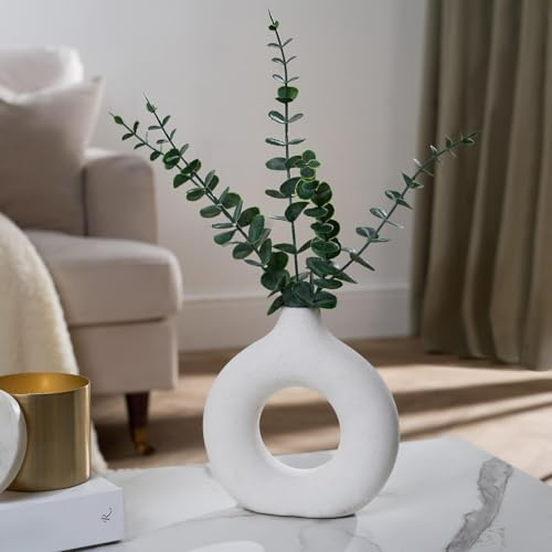 OHS Artificial Eucalyptus with Vase Included Fake Plant Green Eucalyptus in Ceramic Vase Home Decorative Faux Plant for Floral Arrangement for Table Centrepiece Office