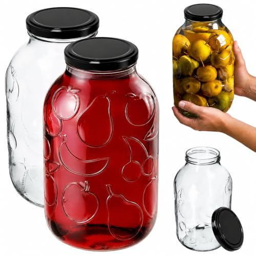KADAX 2er Set Einmachgläser 5L mit TO100 Schraubdeckel Schwarz – Konservengläser für Gurken, Kombucha & Kimchi | Fermentieren, Einlegen & Einkochen