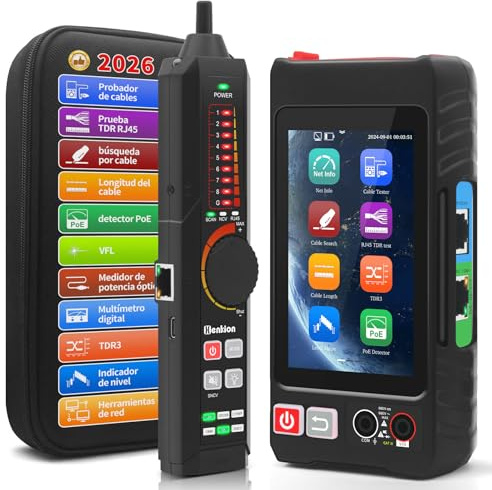Henkion Comprobador Cable de Red RJ45 Multifunción con Pantalla Táctil IPS 4, Detección POE++, Prueba de Continuidad UTP FTP, Medición de Longitud, Compatible con TDR DMM OPM level meter y NCV