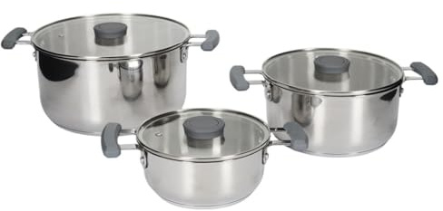 AltoBuy Ensemble de 3 faitouts Tous Feux Dont Induction en INOX avec couvercles en Verre 3 Tailles 17, 21 et 25 cm