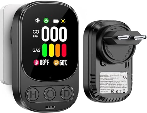Gedsffati Détecteur de Gaz et Monoxyde de Carbone avec Prise pour Maison, Alarme de CO, Détecteur de Gaz Combustibles pour Gaz Naturel LPG Méthane Propane Butane, Noir, HD08-G-B