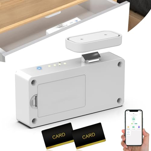 Smart Cabinet Lock, Foxlock 3 in 1 Hidden Magnetic Cupboard Locks, No Drill Adhesive Bluetooth RFID Keyless Drawer Lock, Baby Cupboard Safety Locks for Children Liquor File Desk Dresser (White)