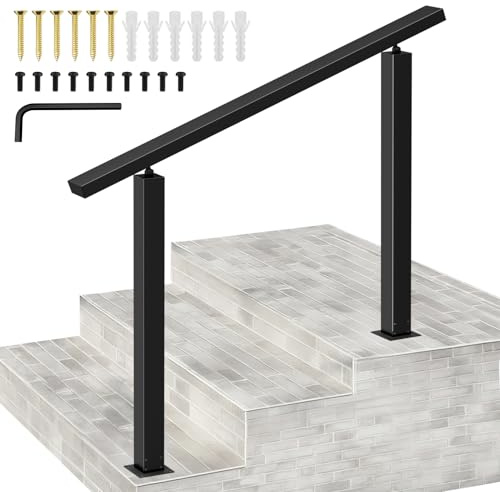 Treppengeländer Außen 2–3 Stufen, Geländer Treppe Außen, Handlauf Schwarz Metall Matte 100cm, Winkelverstellbar Handläufe für Treppe, Eingangsgeländer Innen Außen Brüstung Balkon Veranda