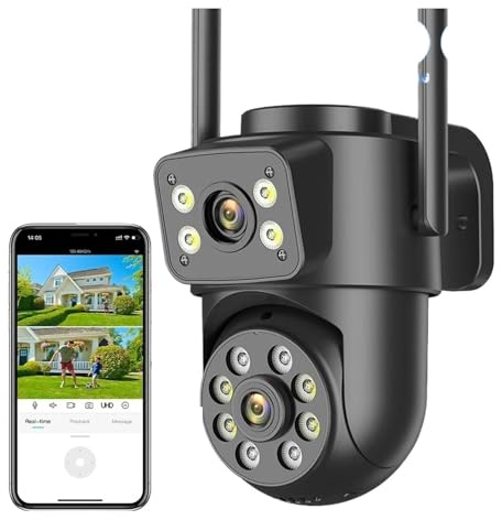 Övervakningskameror, 5MP Wifi IP-kamera Dubbellins Dubbla skärmar Utomhusövervakningskamera Svart Människodetektering Nattseende Säkerhetskamera(5MP NO SD Card)