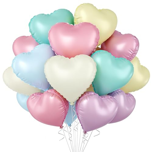 Ballon en aluminium en forme de cœur pastel de 45,7 cm - Ballons en forme de cœur - Violet, rose, jaune, bleu, vert - Ballons en forme de cœur - Pour mariage, anniversaire, fiançailles, Saint-Valentin