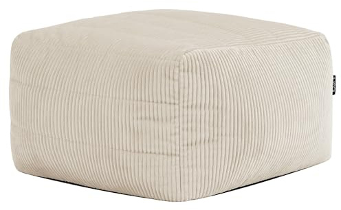 Icon Noa Sitzsack Hocker, Modular Sofa für Erwachsene, Beige, Flauschiger Cordstoff, Ecksofa, Bequemer Bean Bag Sofa mit Füllung, Relaxsessel, Lounge, Wohnzimmer Möbel