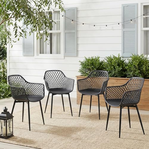 buybyroom Gartenstühle 4er Set, Gartenstuhl Kunststoff mit Armlehne, Loungesessel Outdoor Gartensessel Wetterfest für Garten Balkonstühle Terrassenstühle Bistrostuhl Balkonmöbel Kleiner Balkon,Schwarz