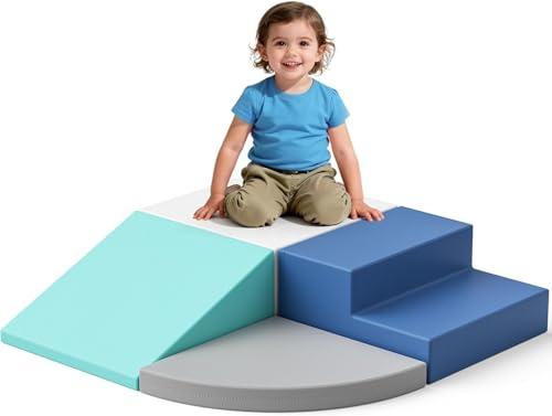 4-teiliges Schaumstoff Bausteine,ungiftige weiche Schaumstoff-Bausteine für Babys Indoor Softbausteine Großbausteine Kinder Montessori Spielzeug faltbarem Block und Tunnel Kleinkinder von 1–3 Jahren