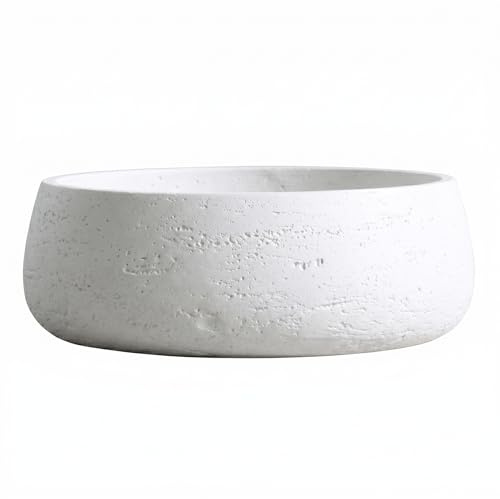 Olly & Rose Copenhagen Large Ceramic Planter Bowl Shallow Plant Pot - Matt White Flower Pot Indoor and Outdoor Garden Décor