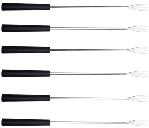 FOYTOKI 6 Stück Käsegabeln und Tragbare Fonduegabeln aus Edelstahl und Pp mit Langem Griff für Schokoladenfondue und Obst Schwarzes Satz zum Tropfen und Eintauchen