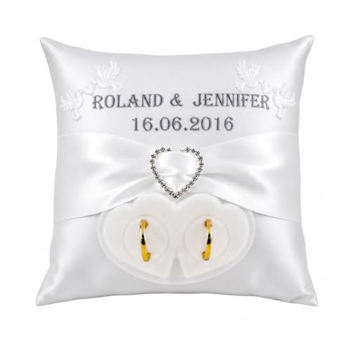 Ringkissen mit Name und Datum - Box für Eheringe Farbwahl Exklusive Brautkissen Ringkissen Hochzeit Name Datum Ringhalter, Brautkissen, Farbwahl, Eheringe Kissen,Geschenk für Brautpaar, Handarbeit