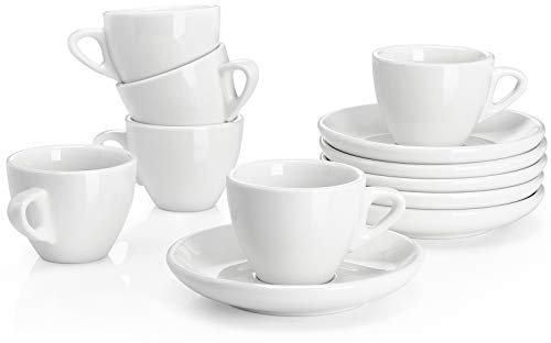 Sweese Espressotassen mit Untertassen, Porzellan, 6 Stück, Weiß