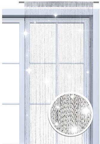 wometo Faden-Vorhang Glitzer-Vorhang oekoTex 90x245 - weiß-Silber glänzender Deko Schal transparent halbtransparent Weihnachten