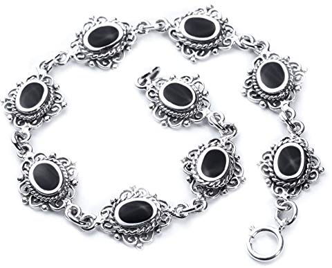 Windalf Vintage Mittelalter Armkette MÉDIÉVALE 19 cm Schwarzer Onyx Freundschafts Armband 925 Sterlingsilber