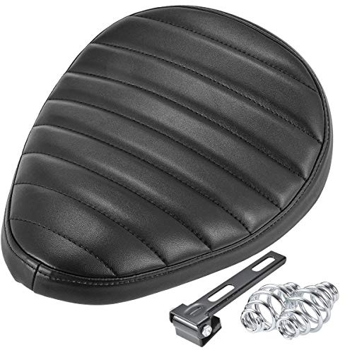 KaTur Moto Siège Arrière Noir Solo Pad Selle En Cuir Rayé Surface Coussin Étanche Avec Support Ressort Pour Harley Yamaha Custom Bobber Chopper