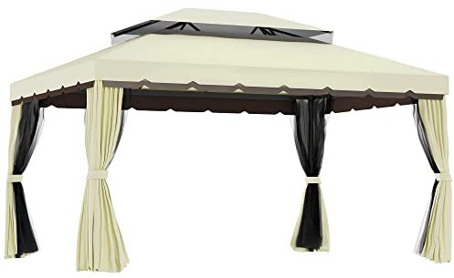 Outsunny 4 x 3 m Aluminum Garden Gazebo Double Roof Outdoor Gazebo Cream