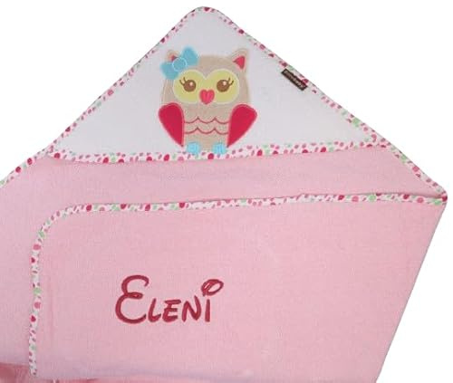 Generisch ★ Kapuzentuch mit Namen Bestickt ★ Handtuch MIT Kapuze ★ 100x100 cm ★ Geschenk ★ (Rosa-Eule 2)
