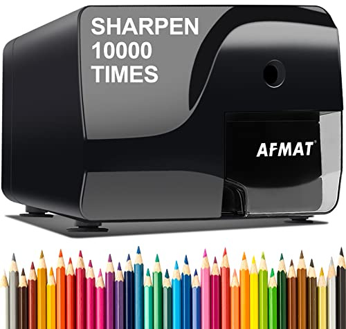 AFMAT Electric Pencil Sharpener, Heavy Duty Pencil Sharpeners for 6-8mm Colored Pencils, Fast Sharpen, 3 Sharpness Setting, 10,000+ Sharpenings for Classroom/School/Home/Teachers, PS106