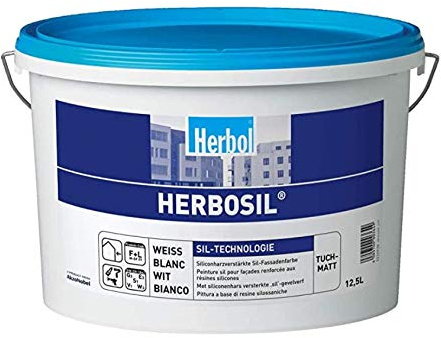 HERBOL HERBOSIL Silikon-Harz-Fassadenfarbe | Profi-Silikat- Fassadenfarbe weiss 12,5 Liter