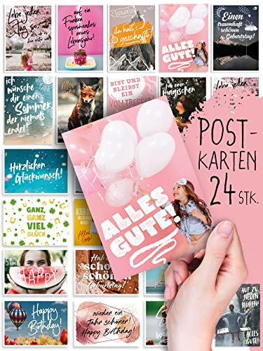 Spielefabrik Geburtstag: 24 schöne POSTKARTEN | Schöne Bilder/Motive | Sprüche/Texte | Happy Birthday | Glückwunsch | Karten-Mix | Geschenk | Tiere | Süß | Spruch | Liebe | Grußkarte | Deko | DIN A8
