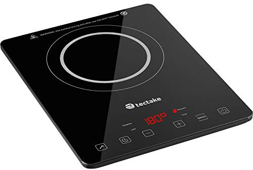 tectake 403579 Induktionskochplatte 2000W, Einzel Induktionskochfeld mit 10 Leistungs- & Temperaturstufen, 60-240°C, mobile Herdplatte, LED Touch Display, Timer-Funktion, Tastensperre Kindersicherung