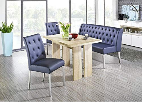 Beauty.Scouts Essgruppe Ohio II Wangentisch ausziehbar Eiche Sonoma 1x Polsterbank 2X Stuhl Lederimitat Dark Blue Esszimmer Küchenmöbel Esszimmermöbel