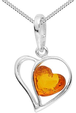 Kette mit Anhänger - Herz - Silber 925/000 - Bernstein