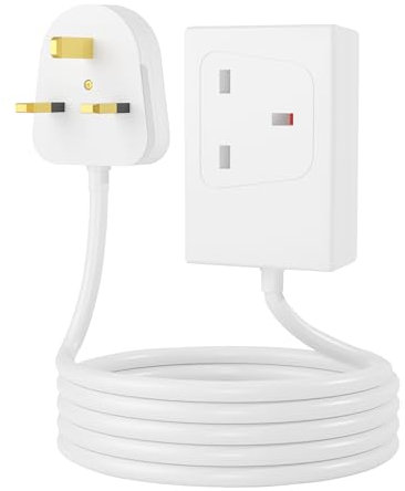 Extension lead 3 Meter long Single Socket Mains Power Extension Lead Approx 13 Ampere 1 Gang 3 Pin Heavy Duty UK Certified Lead Ideal For Multiple Appliances of Home & Office White