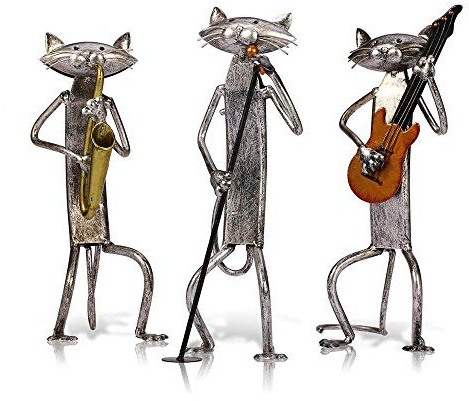 LIJUCAI Metallfigur Pop A Gitarre Spielen Saxophon singende Katze Figur Innenausstattung Handwerk Geschenk für Heimtextilien,D,China