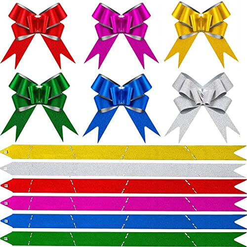 YAAVAAW 30mm Brillo Lazos de Regalo Navidad,60 Piezas Lazos para Envolver Lazo Automáticos con Cinta,Lazo Decorativos Pull Bows Decoración Fiesta de Navidad Boda Cumpleaños Coche de Bodas Floristería