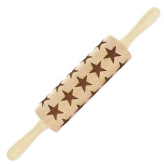Fackelmann 3154250 Rouleau à pâtisserie en bois, rouleau de pâtisserie à motifs étoiles de Noël, Bois, 40 x 6 cm | Décor de fête immédiat, Motifs étoiles gravés, Bois naturel, Format 40 cm, Pour pâte à sucre et sablés