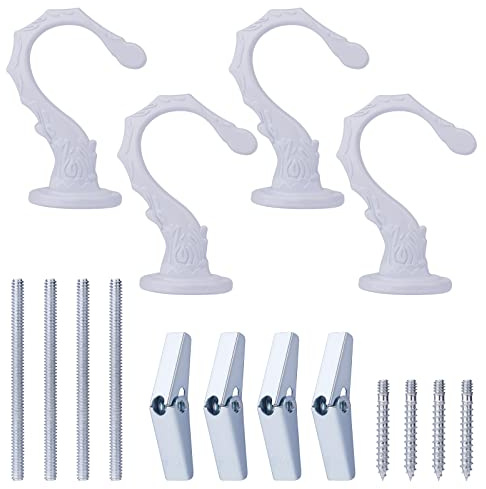 AIEX 4 Sets Ceiling Hooks, Plant Hooks for Ceiling with Screws Bolts and Toggle Wings, Ceiling Swag Hooks Heavy Duty for Installation Cavity Wall (White)
