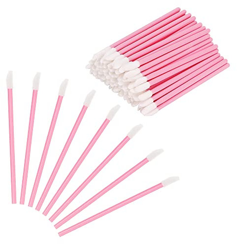 Lot de 100 pinceaux à lèvres jetables, mini pinceau à lèvres, pinceau à lèvres, pinceau correcteur, applicateur de lèvres pour applicateur de maquillage (rose)