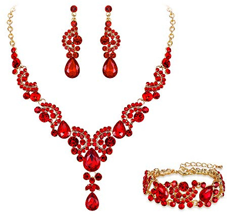 EVER FAITH Kristall Schmuckset Hochzeits Braut Art Deco Floral Teardrop Halskette Ohrringe und Armband Set
