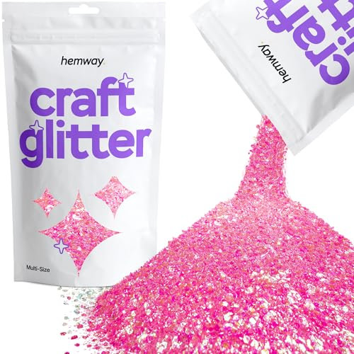 Hemway Craft Glitter - Mélange De Paillettes Fines Et Épaisses Multi-Tailles Pour Les Travaux Manuels, Les Gobelets, Les Décorations De Peinture En Résine - Bébé Rose Iridescent - 100g / 3.5oz