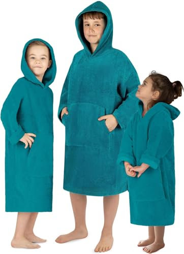normani Kinder langarm Badeponcho - Frottee Kapuzenhandtuch für Jungen und Mädchen Farbe Blau Größe 6-9 Jahre