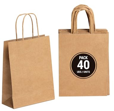 BOXPACKING | Bolsas Papel Kraft | Bolsa Regalo | 40 Bolsas papel | 32x24x11 | Bolsas regalo Grandes | Papel Kraft 115 g/m² | Bolsas de Papel Marrón con Asas