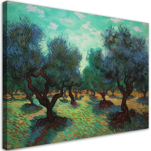 Feeby Bilder 90x60 cm 1 tlg Schlafzimmer Modern Vlies Leinwandbilder Bild auf Leinwand Kunstdruck Wand Wanddeko Design Wohnzimmer Büro Flur Hotel Spa Olivenbäume AI Grün
