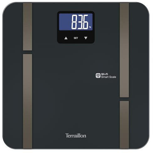 TERRAILLON - MASTER FIT ULTRA Balance connectée Wi-Fi, Fréquence cardiaque, Analyse des masses graisseuse, musculaire, hydrique, osseuse et viscérale, IMC, Apport calorique journalier