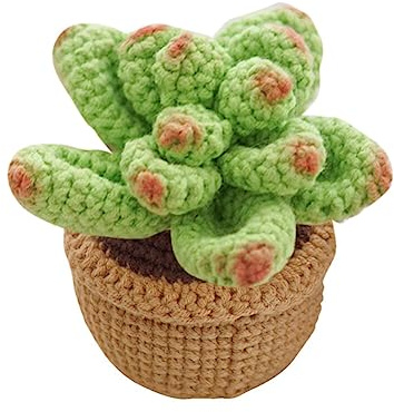 Surakey Car Dashboard Ornament Cute Green Plant Cactus Small Crochet Potted Spring Office Cab Small Gadget Decoration Interior Knitted Succulents Interior Desk Decor (Green)