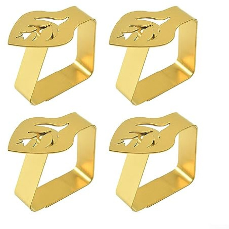 Clip para cubierta de escritorio, 4 clips de mantel de acero inoxidable, clip creativo en forma de hoja para mesa de comedor, soporte grueso antideslizante para mantel, dorado