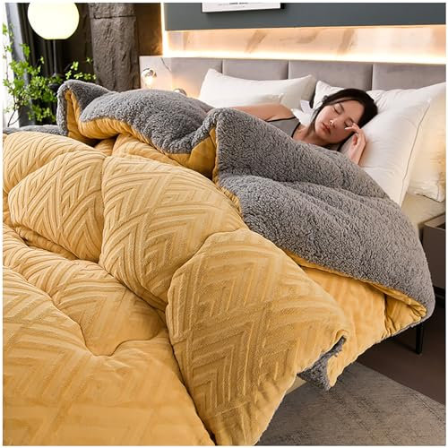 ZTGL Flauschige Lamm-Kaschmir Decke, Warme Winter Steppdecke, Doppelseitiges Design Dicke Bettdecke, Winter Weiche Warme Bettdecke Bettwäsche,Gelb,200x230cm(5kg)