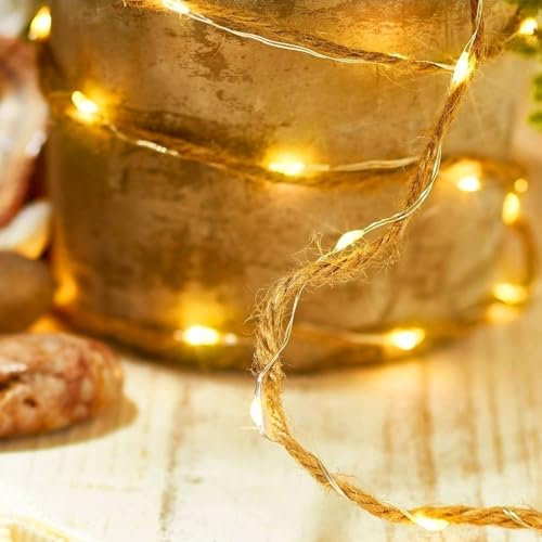 ANTEVIA Matériaux Antevia - Corda luminosa decorativa in iuta 200 cm con 40 LED bianco caldo, oltre 10 modelli, ghirlanda | Colore: Marrone Marrone (Bora S)