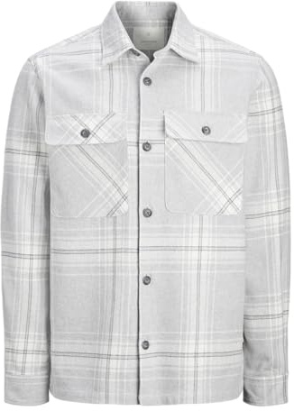 JACK&JONES JPRRAYMOND Check Overshirt LS SN skjortjacka, grå melange/passform: Comfort FIT, L, Grå melange/passform: bekväm passform, L
