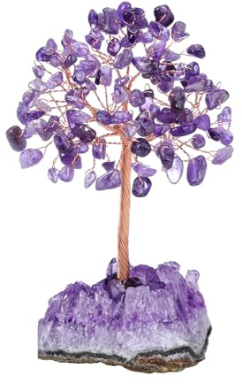 Jovivi Amethyst Crystal Tree, Natural Healing Crystals Money Trees Amethyst Cluster Base,Reiki Positive Energy Gemstones Bonsai Tree, Feng Shui Purple Room Office Desk Decor Spiritual Gifts