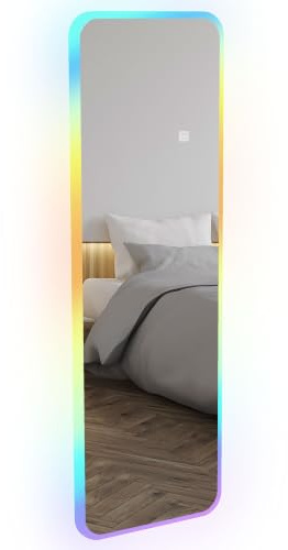 HOMCOM Espejo de Cuerpo Entero con Luces LED 120x40 cm Ajustable de Pared | Espejo Rectangular, Iluminación de 7 Colores RGB, Función de Memoria, Habitación, Vestidor