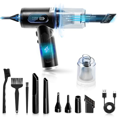 Elektrische Staubgebläse,3-speed Air Duster, HEROCKX Handgehaltenes Druckluftspray mit 2000mAh Akku LED-Licht PC Reinigungsset, Akku fürReinigung für Laptop,car, Typ-C-Schnellladung