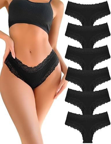 FINETOO Underbyxor dam bomull spets brasilianska trosor damer sexiga underkläder kvinnor andas trosor damer hipster flerpack 6, C-6-pack, XL