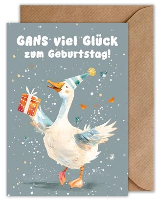 WBdesignz Lustige Geburtstagskarte mit Umschlag - Gans viel Glück zum Geburtstag Witzige Glückwunschkarte für Freunde (DIN A6)